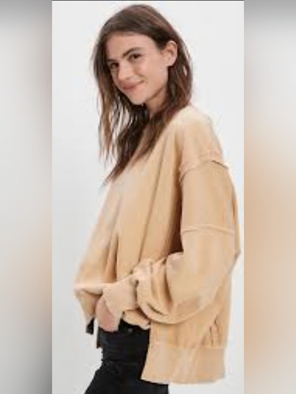 American Eagle "This Feels Seriously Huggable" Oversized Sweatshirt - Camel